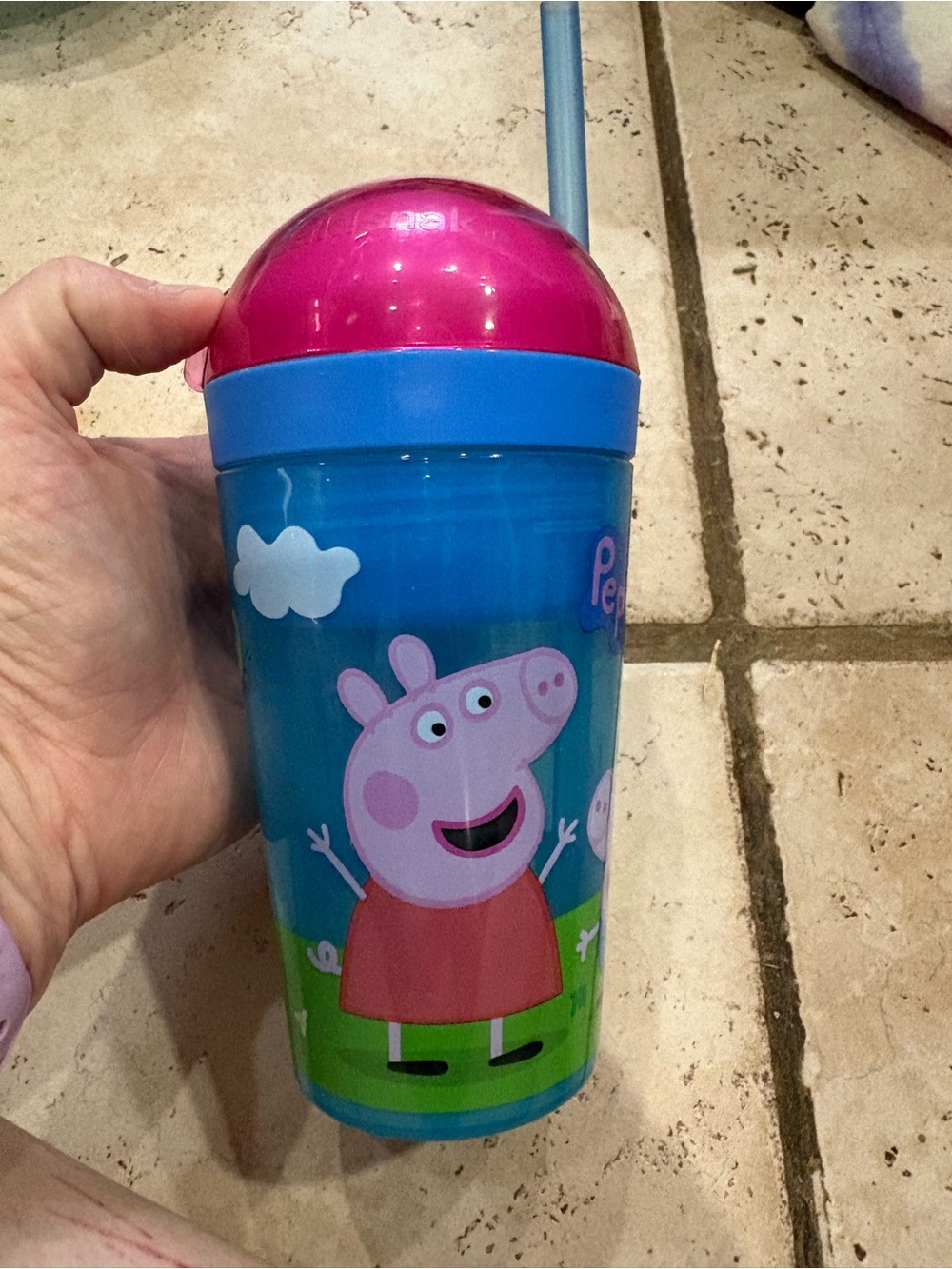 Peppa Pig Blue Cup with Pink Dome Lid and Blue Straw